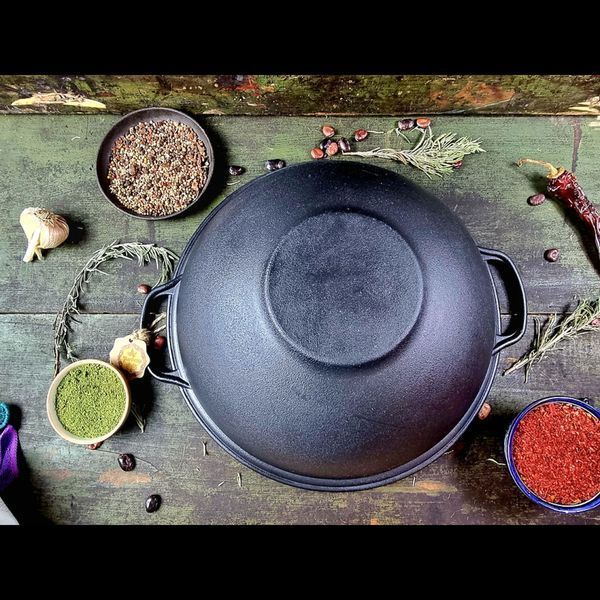 Казан чугунный узбекский объемом 12 л WOK со стеклянной крышкой "Наша Майстерня" (толстостенный) НМК-12КСТ фото