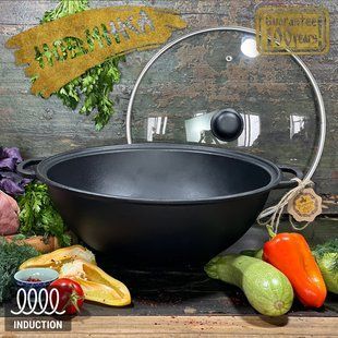 Казан чавунний узбецький об`ємом 18 л WOK зі скляною кришкою "Наша Майстерня" (товстостінний) НМК-18КСТ фото