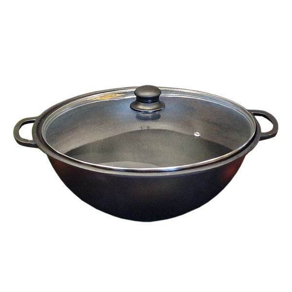 Казан чугунный узбекский объемом 18 л WOK со стеклянной крышкой "Наша Майстерня" (толстостенный) НМК-18КСТ фото