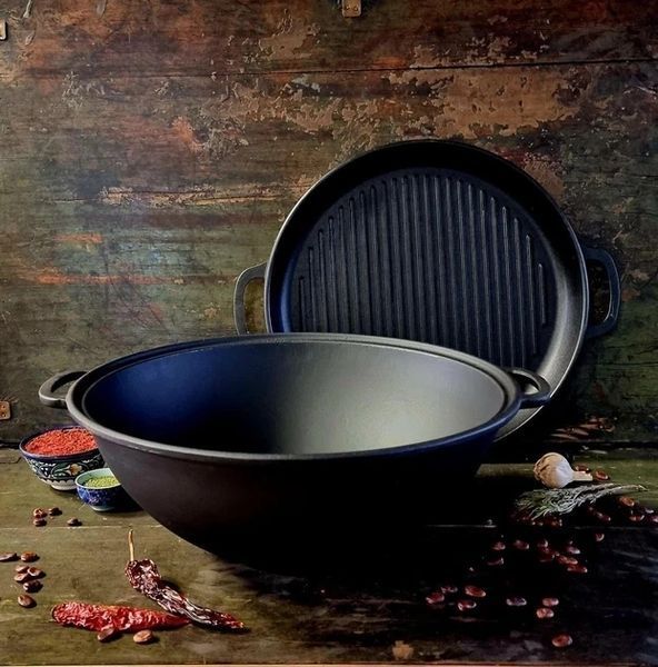 Казан чавунний узбецький 15 л WOK із кришкою-сковородою гриль "Наша Майстерня" (товстостінний) НМК-15СКГ фото